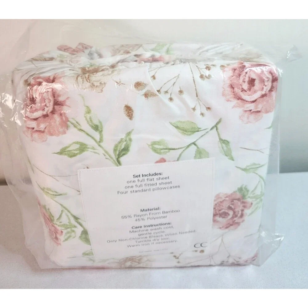 VTG CONCIERGE COLLECTION Full Bamboo CoolXtra Floral Rose 6-Pc Full Sheet Set